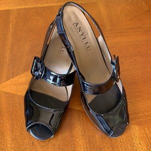 Black, Patent Leather, Sling back Anyi Lu Heels